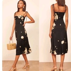 Reformation Black Floral Midi Dress